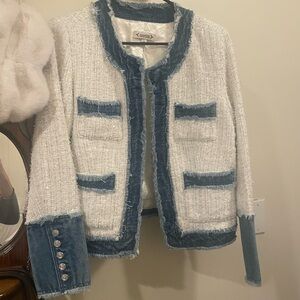 Nanette Lepore White and Blue Sparkle Tweed Blazer